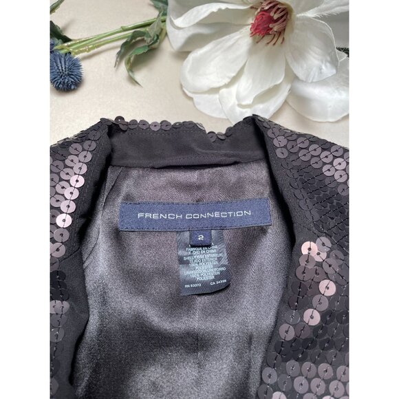 French Connection Black Sequin Blazer Jacket Womens Size 4 Y2K Whimsygoth - Picture 7 of 11